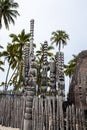 Wooden carved tikis statues in Pu\'uhonua o honaunau park Royalty Free Stock Photo