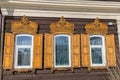 Wooden carved Window in the old wooden house in the old town Ulan-Ude