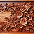 Wooden carving decorations floral cherry blossom ai generator