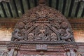 Wooden carving pannel with gods and creatures , Kathmandu , Nepal Royalty Free Stock Photo