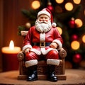 Wooden carving of santa claus, traditional christmas decoration, hand crafted figurine Royalty Free Stock Photo