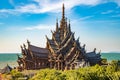 Wooden carving sculptures inside of the Sanctuary of Truth temple in Pattaya, Thailand Royalty Free Stock Photo