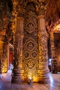 Wooden carving sculptures inside of the Sanctuary of Truth temple in Pattaya, Thailand Royalty Free Stock Photo