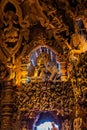 Wooden carving sculptures inside of the Sanctuary of Truth temple in Pattaya, Thailand Royalty Free Stock Photo