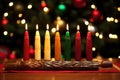 wooden carving of seven kwanzaa candles Royalty Free Stock Photo