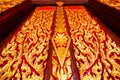 Wooden Carving of Thai Pattern on Temple Door - Samut Songkhram, Thailand