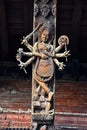 Wooden carvings on a Hindu temple in Kathmandu, Nepal. Now destroyed by the powerful earthquake that hit Nepal Royalty Free Stock Photo