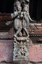 Wooden carvings on a Hindu temple in Kathmandu, Nepal. Now destroyed by the powerful earthquake that hit Nepal Royalty Free Stock Photo