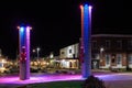 Modern Maori artwork in Rotorua, New Zealand, illuminated at night