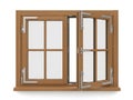 Wooden casement window with open sashes Royalty Free Stock Photo