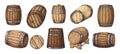 Wooden cask. Sketch of vintage beer keg. Old rum, whiskey and wine barrel. Alcohol drinks storage. Isolated winemaker