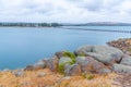 Wooden causeway connecting Victor Harbor with Granite island in Australia Royalty Free Stock Photo