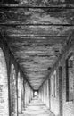 Wooden Ceiling over Line of Arched Doorways - Black and White - II