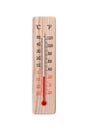 Wooden celsius and fahrenheit scale thermometer isolated on a white background. Ambient temperature minus 4