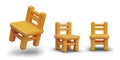 Wooden chair with back. Front, side, top view. Colored furniture made of natural material Royalty Free Stock Photo