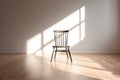 Wooden Chair In Empty Room On Wood Floor. Loneliness Concept. Sun Light From Window In Studio. Minimal Interior Royalty Free Stock Photo