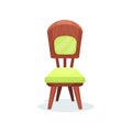 Wooden chair with green upholstery, interior design element vector Illustration on a white background