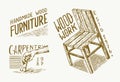 Wooden chair label for Workshop or signboard. Vintage logo, Badges for typography or t-shirts. Hand Drawn engrave sketch Royalty Free Stock Photo