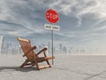 Wooden chair and a stop sign