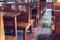 Wooden chair & table in old tram Royalty Free Stock Photo