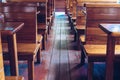 Wooden chair & table in old tram Royalty Free Stock Photo