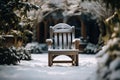 Wooden chair, winter gardens quiet beauty, blurred in the background