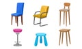 Wooden Chairs and Bar Stools of Different Color Vector Set