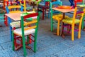 Wooden coloured Chairs on the street