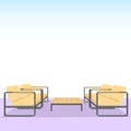 Wooden Chairs and table on blue gradient background. Vector Illustration