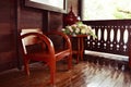 Wooden chairs on wood house thai retro style