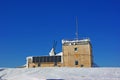 Wooden chalet on mountain summit Royalty Free Stock Photo