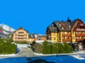 Tatranska Lomnica, Slovakia - January 01, 2020: Wooden chalet in winter in Zakopane - Tatra Mountains