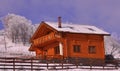 Wooden chalet in wintry view