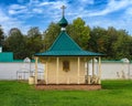 Wooden chapel of the icon of the Mother of God of Tikhvin built in 2010 on territory of Staraya Ladoga Saint Nicholas