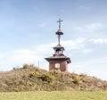 Wooden chapel on meadow above Lutise village in Slovakia Royalty Free Stock Photo