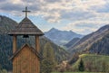 Wooden chapel in Zazriva, Slovakia with view to Mala Fatra mountains Royalty Free Stock Photo