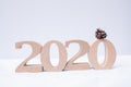 2020 wooden character with cone, set new business goals with New Year 2020