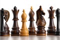 Wooden chess figures isolated on a white background. Close-up. Royalty Free Stock Photo