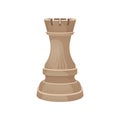 Wooden chess piece - rook castle or tower in beige color. Small figure of strategic board game. Flat vector icon