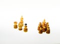 Wooden chess pieces against white background