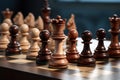 Wooden chess pieces on a chessboard. Close-up, Closeup of barbecues cooking grilling on charcoal, top section cropped, AI