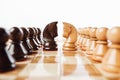 Wooden chess pieces knights on the chessboard Royalty Free Stock Photo