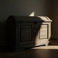 Wooden chest carved in a sunbeam. Royalty Free Stock Photo