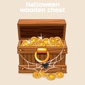 Wooden chest with coins on Halloween