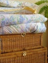 Wooden chest and linens