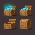 Wooden Chest set for game interface Royalty Free Stock Photo