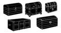 Wooden chests set of silhouettes. Chests with metal edging simple icons