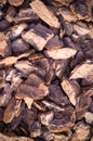 Wooden chips on the ground texture with vignette. background. Royalty Free Stock Photo