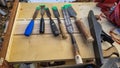 Wooden chisels of different sizes