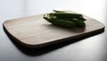 Wooden chopping board with close pea pods in a pile Royalty Free Stock Photo